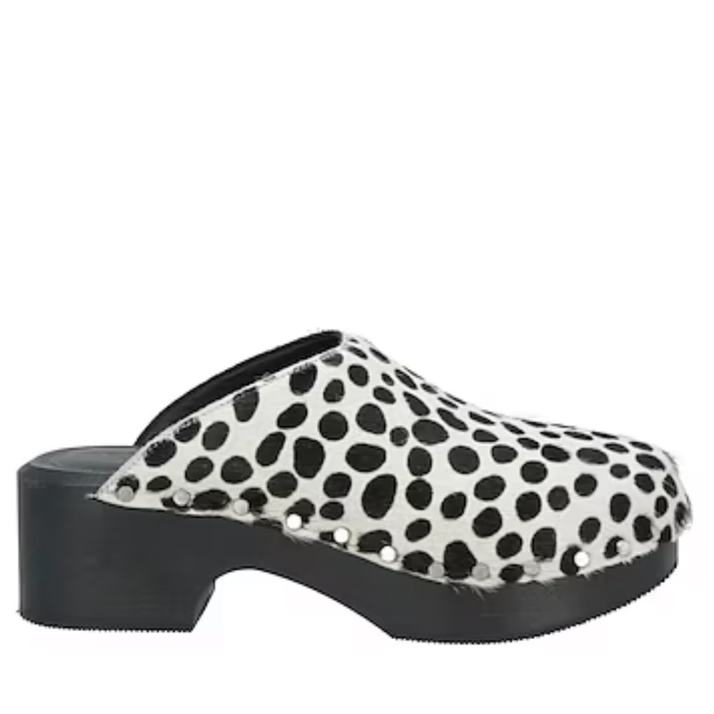 NWOB Re/Done Black & White Polkadot Calf Hair Studded Clogs
